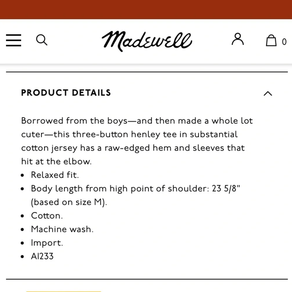 Madewell || ‘Raw Edge Henley Tee’ Burnished Caramel - Picture 8 of 9